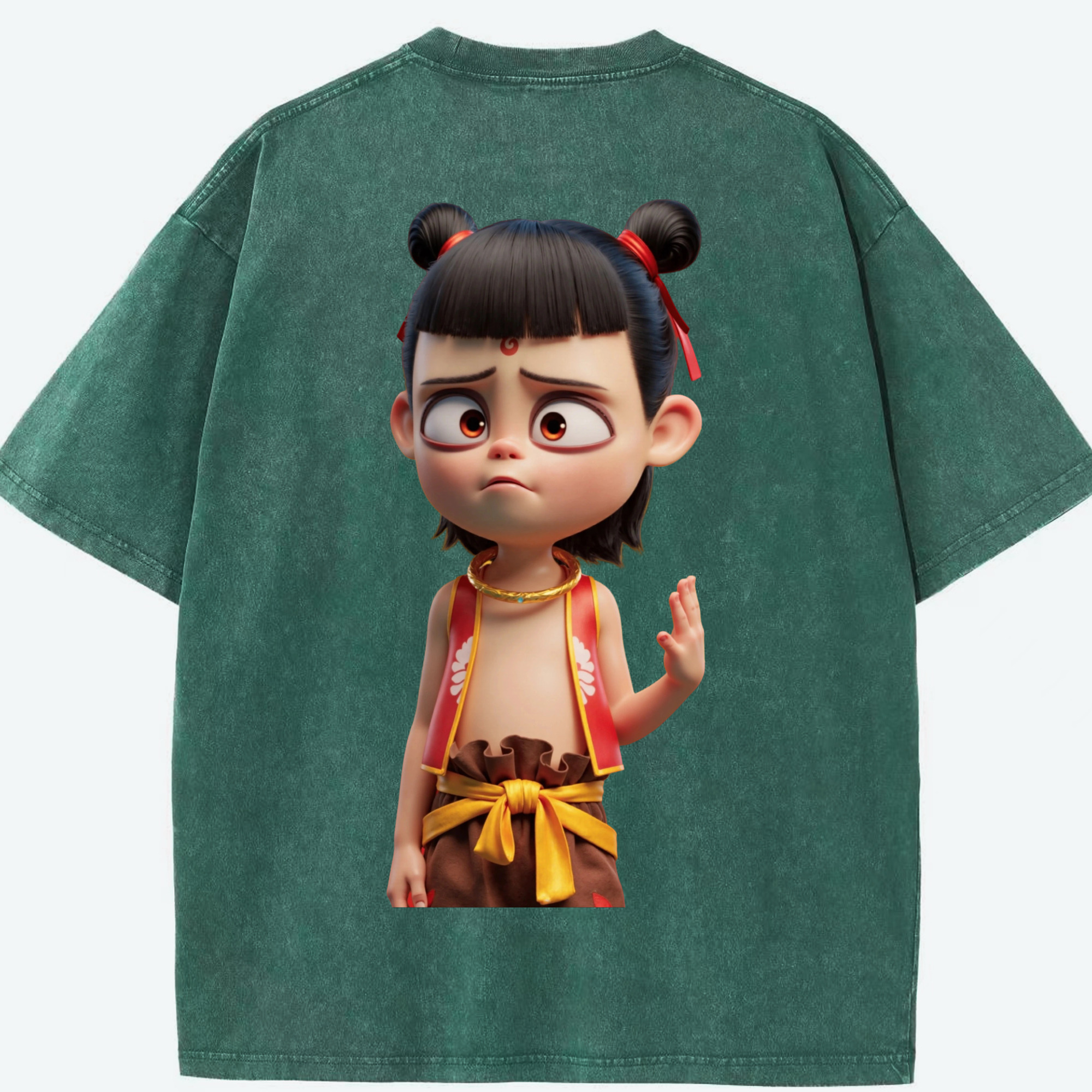（画像用） Ne Zha 2 ナタ 魔童の大暴れ 綿100% ヴィンテージ風 半袖Tシャツ（背面プリント）